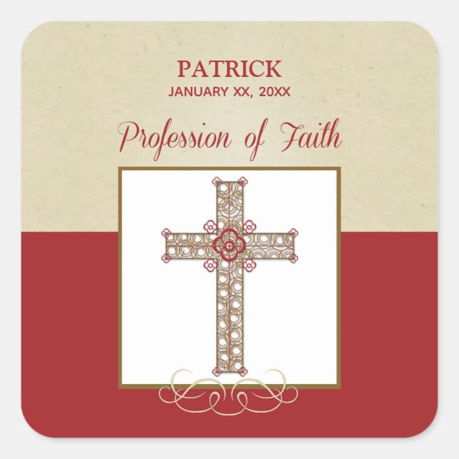 Pegatina Cuadrada Personalización, bendiciones de RCIA en profesión  (Anverso)