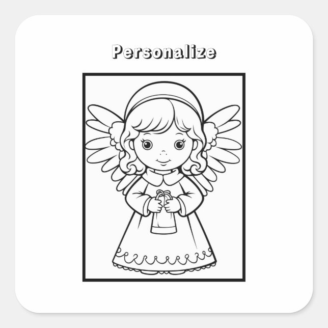 Pegatina Cuadrada Personalización de ángel de color (Anverso)