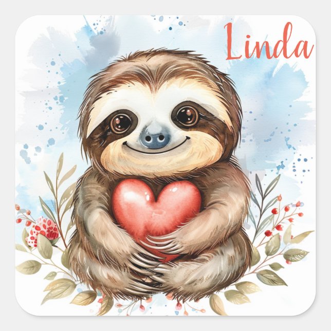 Pegatina Cuadrada Personalización del amor de Sloth (Anverso)