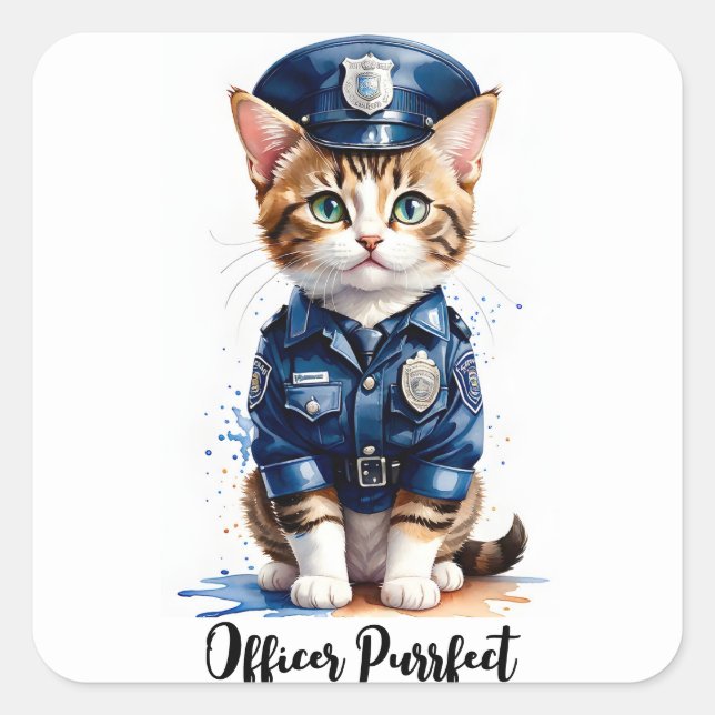 Pegatina Cuadrada Personalización del gato en arte acuático uniforme (Anverso)