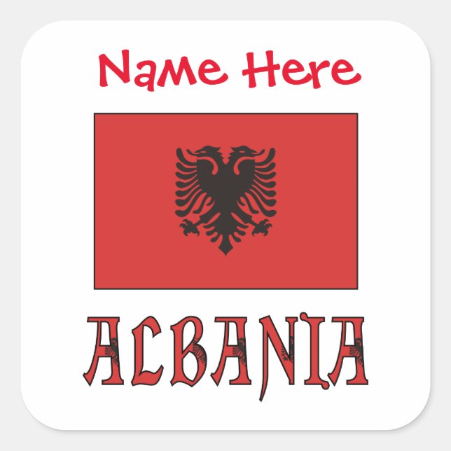 Pegatina Cuadrada Personalización roja de la bandera albanesa de Alb (Anverso)