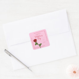 Pegatina cuadrada personalizada de rosa del día de
