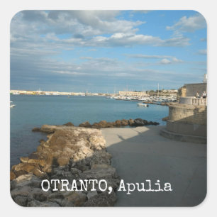 Pegatina Cuadrada Personalizada, vista de Otranto, Apulia, Italia,