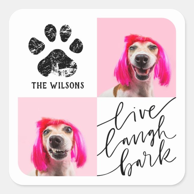 Pegatina Cuadrada Personalizado 2 Mascota fotográfico Perro Paw Prin (Anverso)