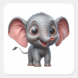 Pegatina Cuadrada Personalizado Adorable Elefante - Animal con encan