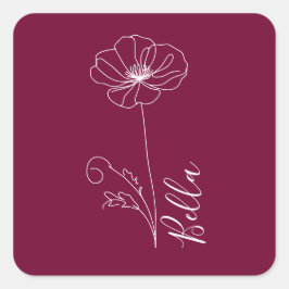 Pegatina Cuadrada Personalizado Agosto Poppy Nacimiento Regalo de Fl