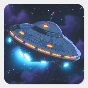 Pegatina Cuadrada Personalizado Alien Spaceship