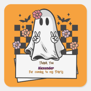 Pegatina Cuadrada Personalizado amable Gracias Fantasma De Halloween