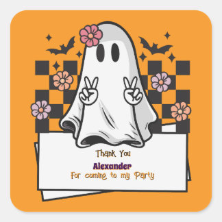 Pegatina Cuadrada Personalizado amable Gracias Fantasma De Halloween