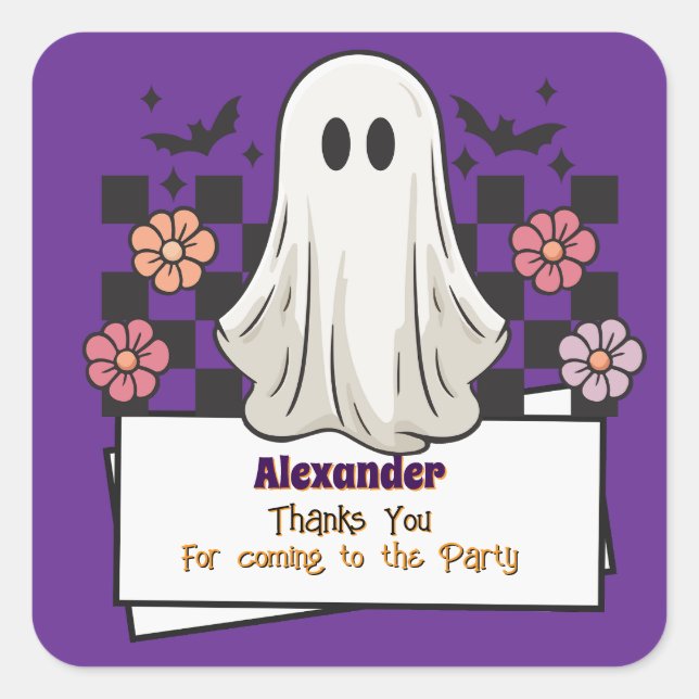 Pegatina Cuadrada Personalizado amable Gracias Fantasma De Halloween (Anverso)