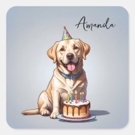 Pegatina Cuadrada Personalizado Amarillo Labrador Recuperador Cumple