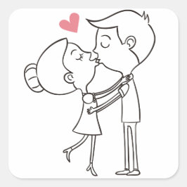 Pegatina Cuadrada Personalizado Amor Novia Y Groom Boda Blanco y Neg