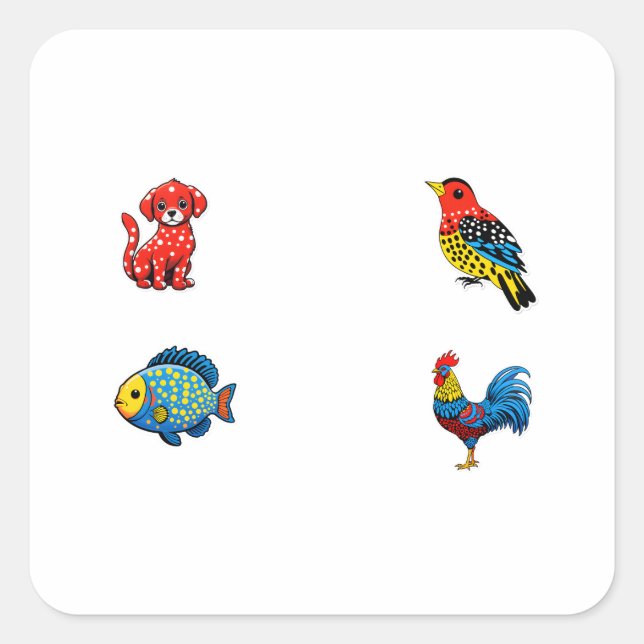 Pegatina Cuadrada Personalizado Animales 4 Pack Dot Polka Style (Anverso)