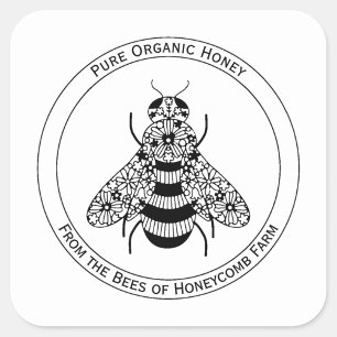 Pegatina Cuadrada Personalizado Apiario de Abejas de Miel Textos