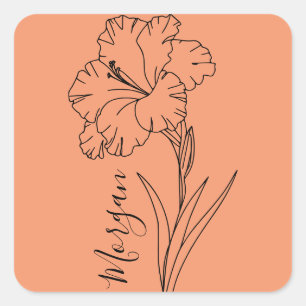 Pegatina Cuadrada Personalizado August Gladiolus Birt Flower Gift po