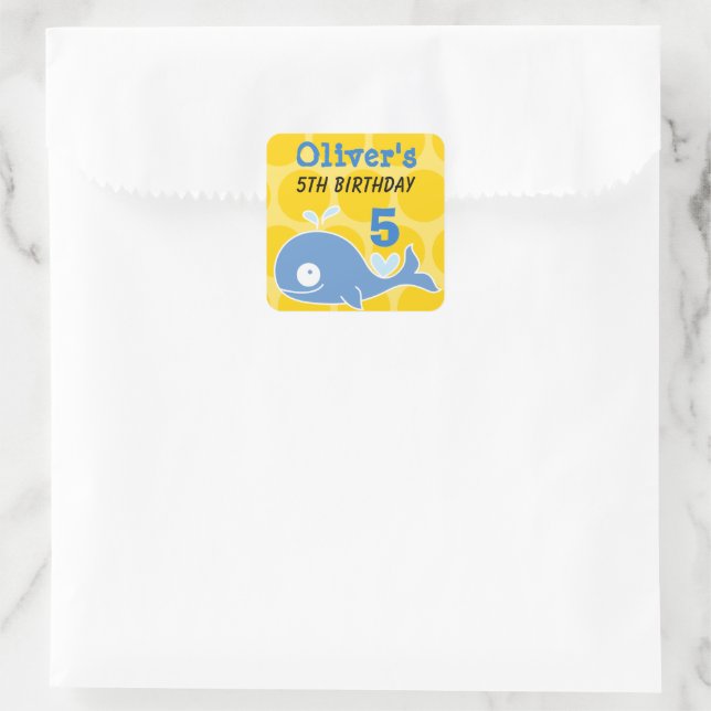 Pegatina Cuadrada Personalizado azul dulce del favor del cumpleaños  (Bolso)