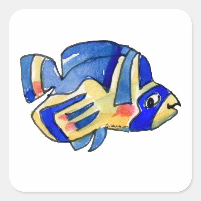 Pegatina Cuadrada Personalizado azul mariposa (Anverso)