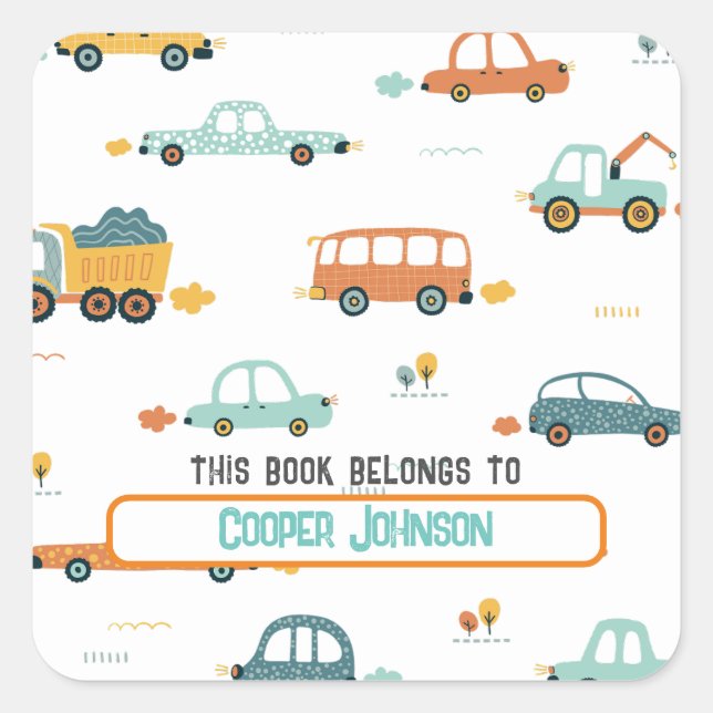 Pegatina Cuadrada Personalizado azul pastel y placa de identificació (Anverso)