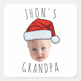 Pegatina Cuadrada Personalizado Baby Face Santa Hat Navidad Foto