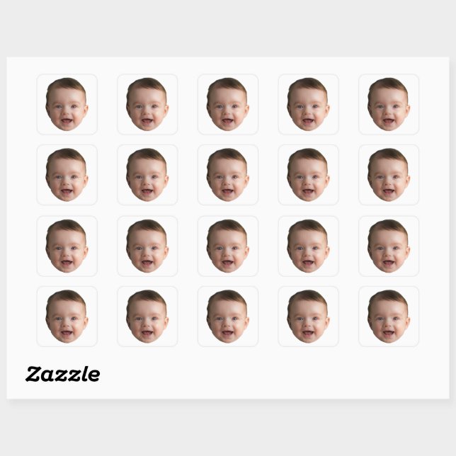 Pegatina Cuadrada Personalizado Baby Face, una foto divertida del pe (Hoja)