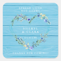 Personalizado Blue Wood Floral Heart Boda Sanitize