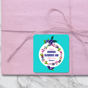 Pegatina Cuadrada Personalizado・Blueberry Jam DIY Canning Verde azul