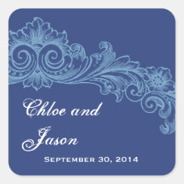 Pegatina Cuadrada Personalizado Boda francés y azul bebé