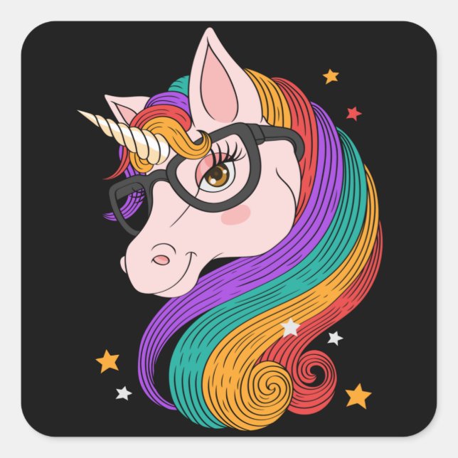 Pegatina Cuadrada Personalizado bonito unicornio (Anverso)