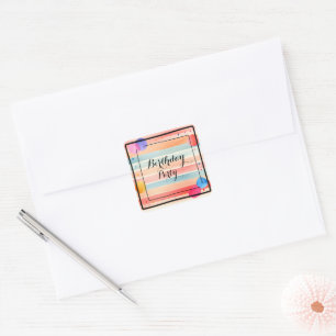Pegatina Cuadrada Personalizado Brillante Color Acuarela Franja