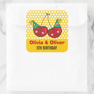 Pegatina Cuadrada Personalizado Cherries Cheeky Con Gorras Fiestas C