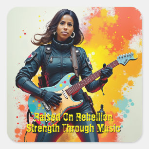Pegatina Cuadrada Personalizado Chica arte guitarista Inspirador