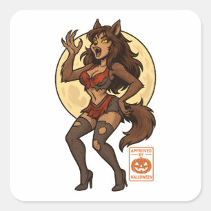 Pegatina Cuadrada Personalizado Chica de Werewolf