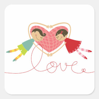 Pegatina Cuadrada Personalizado Chica El día de San Valentín Pegatin
