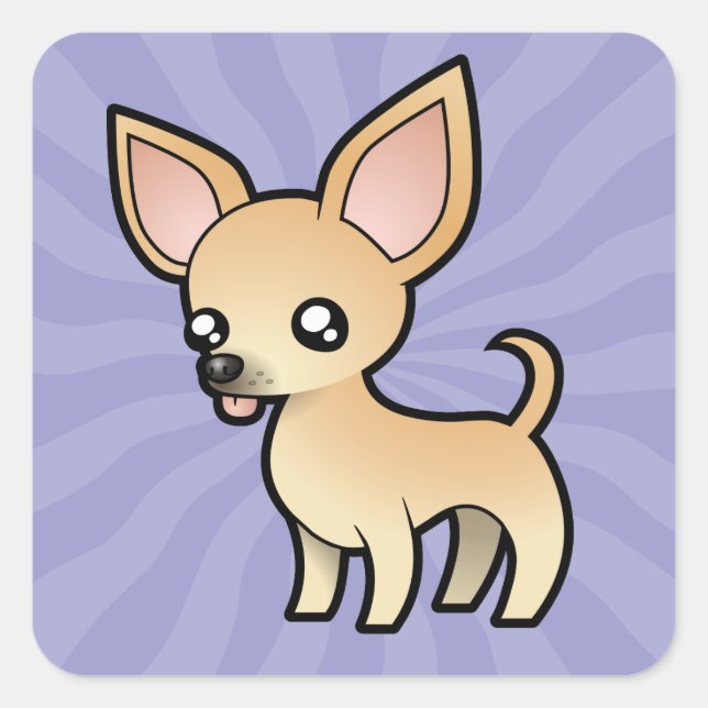 Pegatina Cuadrada Personalizado Chihuahua (abrigo suave) (Anverso)