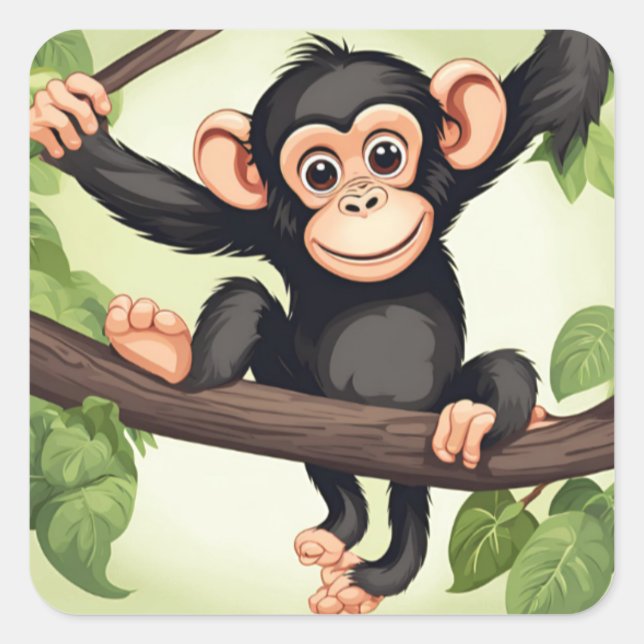 Pegatina Cuadrada Personalizado chimpancé loco gracioso (Anverso)
