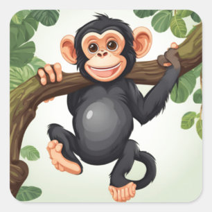 Pegatina Cuadrada Personalizado chimpancé loco gracioso
