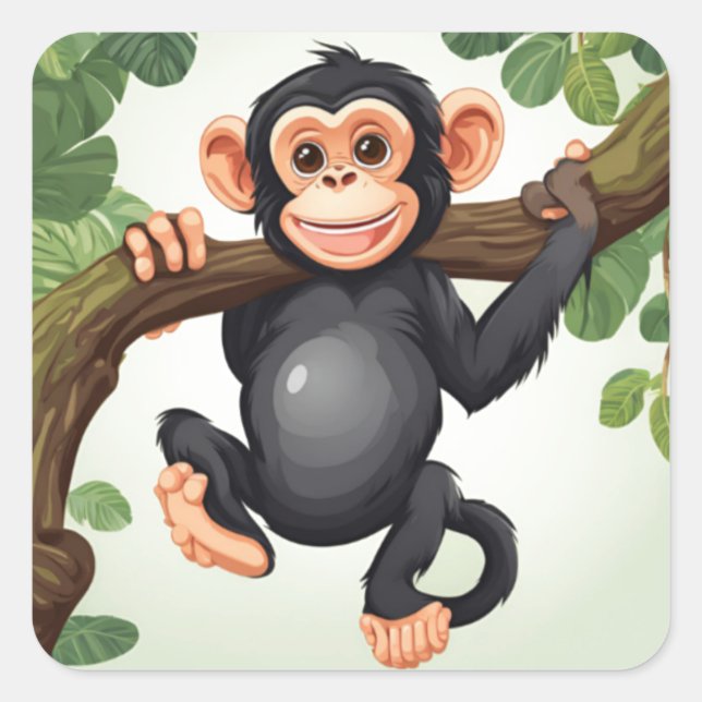 Pegatina Cuadrada Personalizado chimpancé loco gracioso (Anverso)