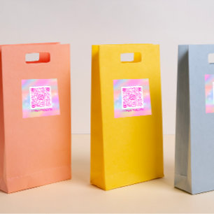 Pegatina Cuadrada Personalizado Código QR Pasteles Holograma Rosa