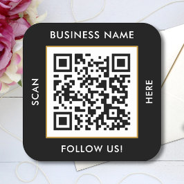 Pegatina Cuadrada Personalizado Código QR Texto en blanco negro