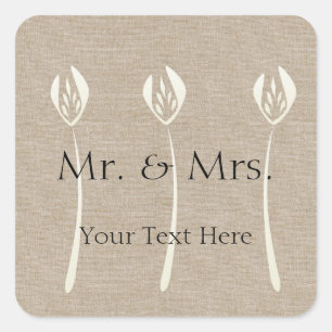 Pegatina Cuadrada Personalizado Collage Cream Art Deco Boda
