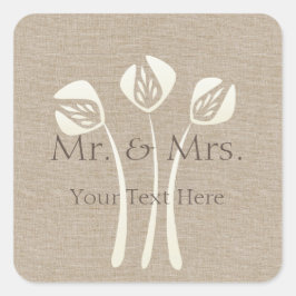 Pegatina Cuadrada Personalizado Collage Cream Art Deco Tulip Boda