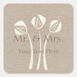 Pegatina Cuadrada Personalizado Collage Cream Art Deco Tulip Boda