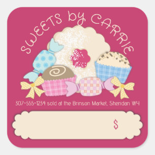 Pegatina Cuadrada Personalizado color caramelo trufa galletitas etiq