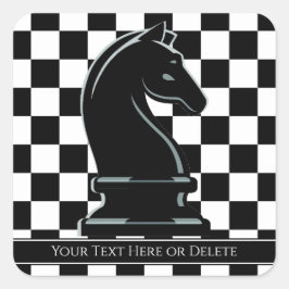 Pegatina Cuadrada Personalizado Color y Textos Chessboard Black Knig