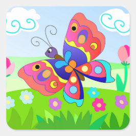 Pegatina Cuadrada Personalizado Colorfoul mariposas y flores