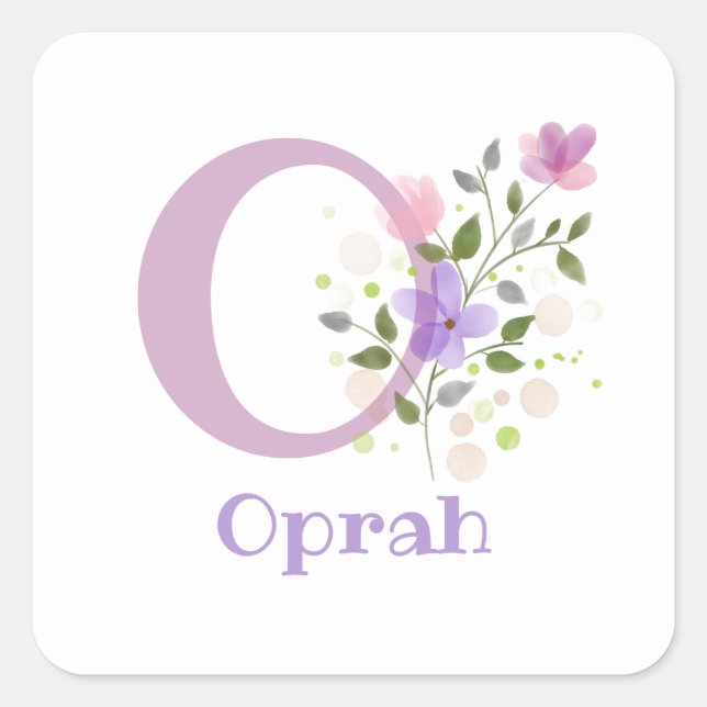 Pegatina Cuadrada Personalizado con el nombre Oprah y el primer inic (Anverso)