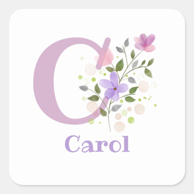 Pegatina Cuadrada Personalizado con Nombre Carol e Inicial. (Anverso)