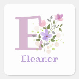 Pegatina Cuadrada Personalizado con Nombre Eleanor y Primer Inicial.