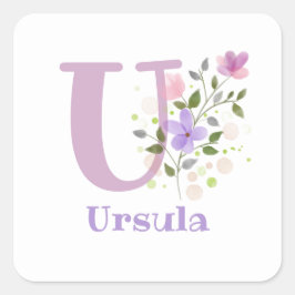 Pegatina Cuadrada Personalizado con Nombre Ursula y Primer Inicial.