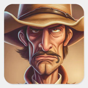 Pegatina Cuadrada Personalizado Cowboy